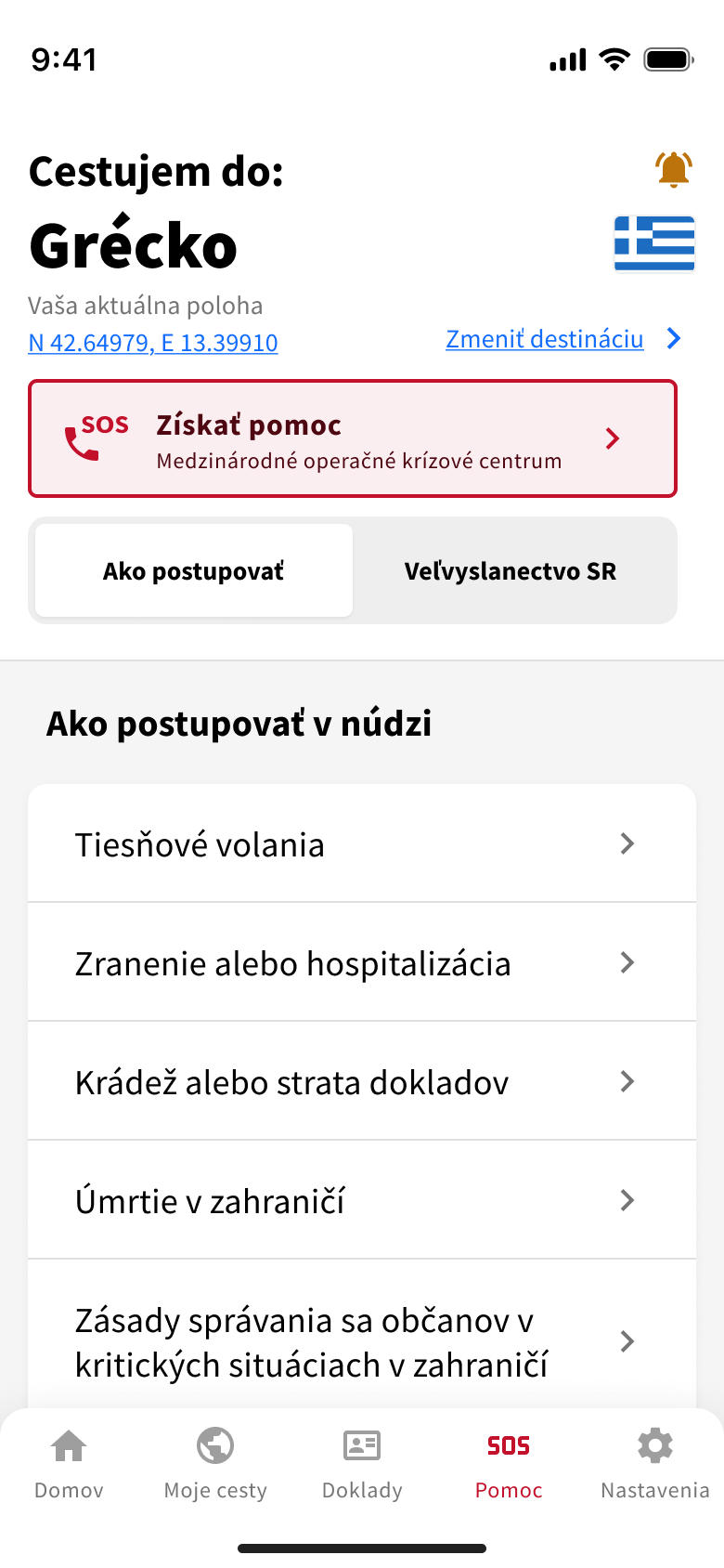 Ukážka krízových informácií v aplikácii Svetobežka
