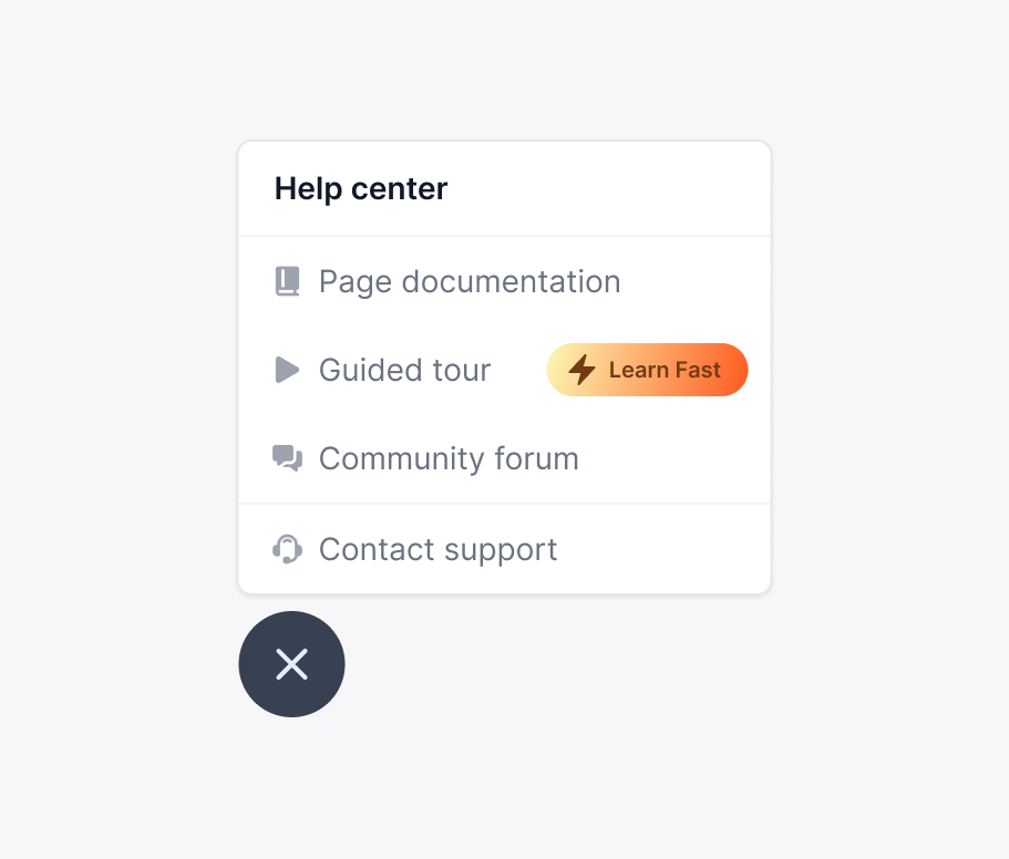 Tazilla help center menu s dokumentáciou stránky, guided tour a podporou